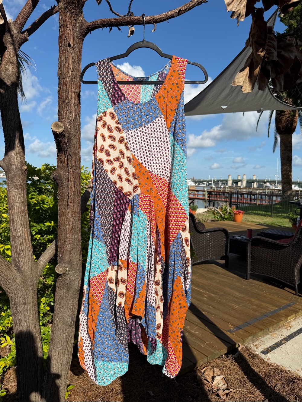 Patchwork Print Sleeveless Midi Dress - Multi